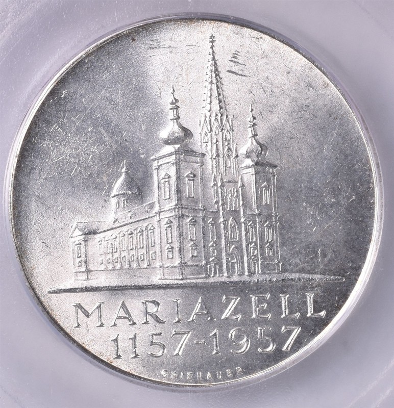 1957 Austria 25 Schilling 13g Silver 0.800 - ICG - (Grade Error Not Proof) 