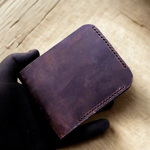 Handmade Leather Wallet for Men – Slim Rustic Brown Bifold Gift