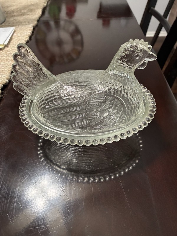 Vintage Indiana Glass Hen On A Nest Candy Dish Clear Glass Excellent Condition