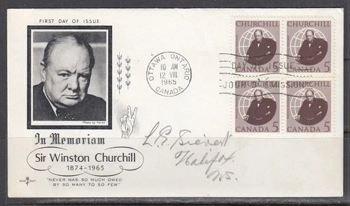 Canada Scott 440 Blk 4 Rose Craft FDC - Sir Winston Churchill