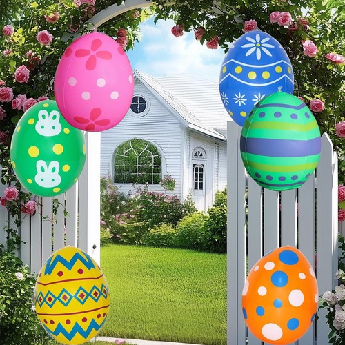 6 Pcs Giant Inflatable Easter Eggs - Colorful PVC Decorations for Yard, Garde...
