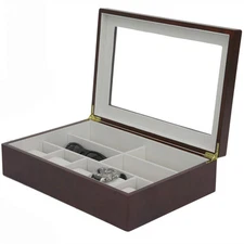 Valet Eyeglasses Pens Watches 5 Extra Large Compartments Burlwood 