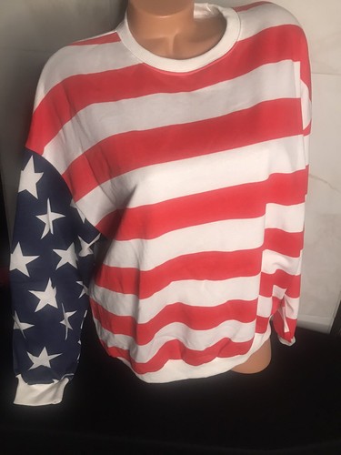 Easel White USA ๐บ๐ธ Flag Print Terry Knit Oversized Top Sweatshirt Sz Small NWT - Picture 8 of 10