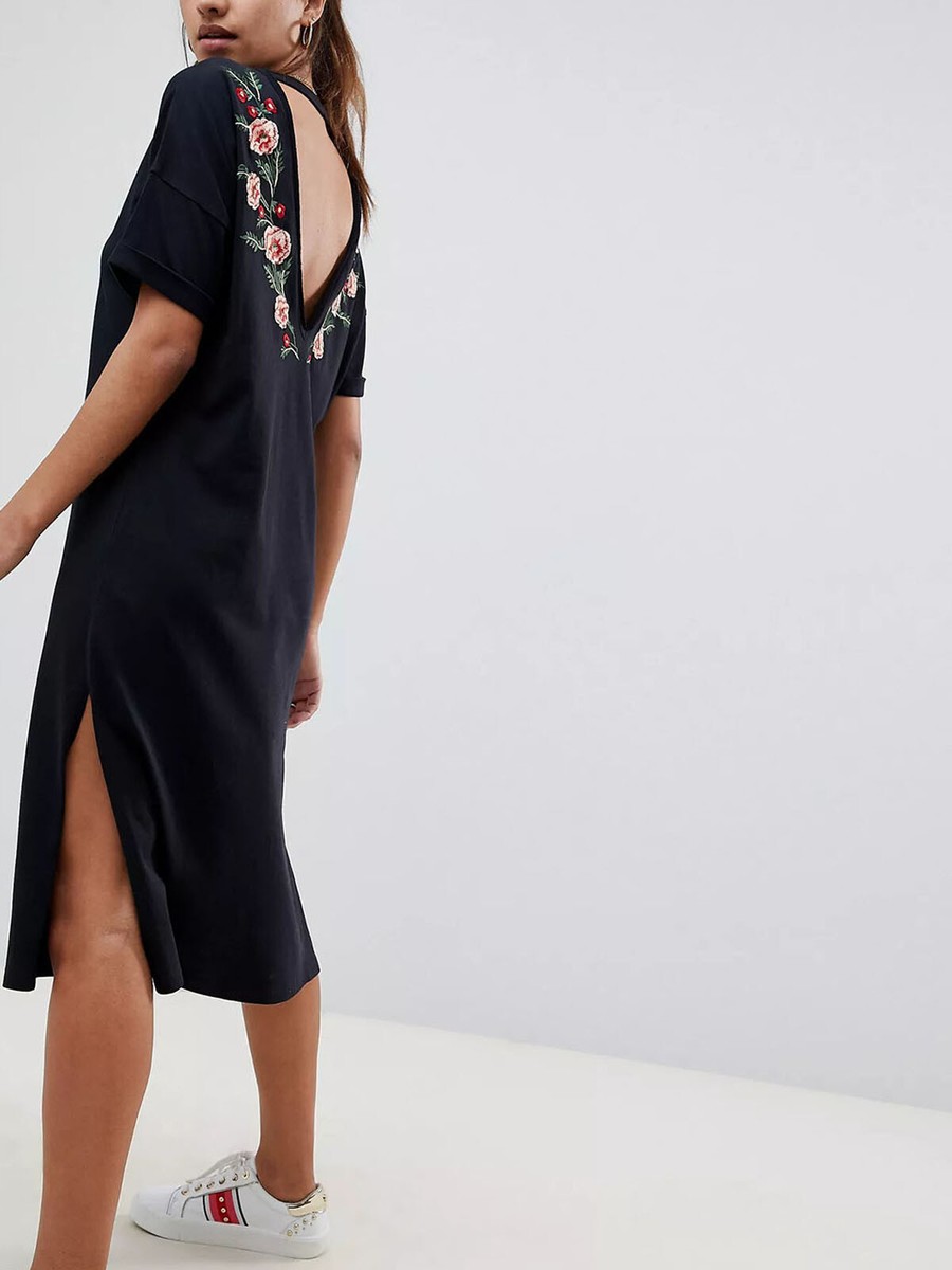 Floral Black Embroidered Shirt Dress Black Embroidered Shirt Dress