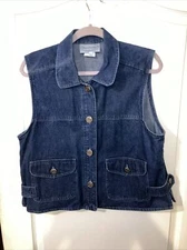 Stonebridge Denim Vest Women Large Blue Big Button Down