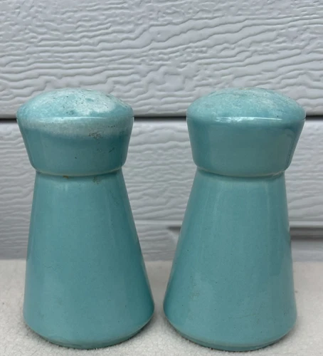 Vintage Hull Crestone Turquoise Drip Glaze Salt Pepper Shakers & Stoppers