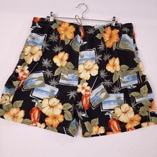 Sand N Sun Men's Swim Trunks Bottom Black Hawaiian Size XL