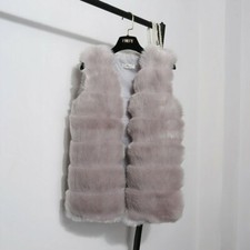 Women Faux Fox Fur Waistcoat Fluffy Body Warmer Gilet Sleeveless Jacket Coat SPW