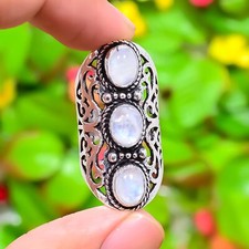 Natural Rainbow Moonstone Gemstone 925 Sterling Silver Gift Ring Size 6 Gift m04