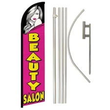 Beauty Salon Advertising Windless Banner Flag & Flag Pole Kit & Ground Spike