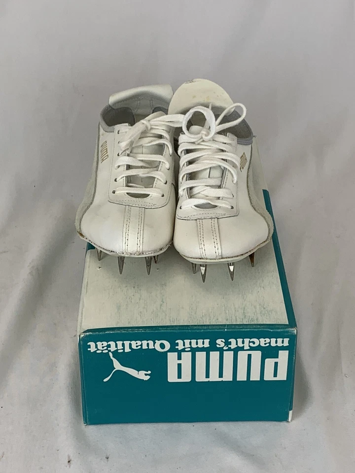 Zapatos de Pista De Colección Spikes Puma Para Hombre 6 Deadstock Gamuza Cuero Años 70 Blanco 9221 Foto 2 de 4