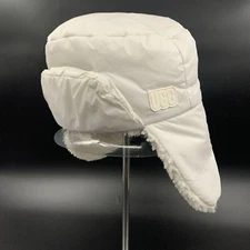 UGG ALL WEATHER TRAPPER HAT WOMEN S/M NIMBUS WHITE FAUX FUR LINED FLAT CROWN