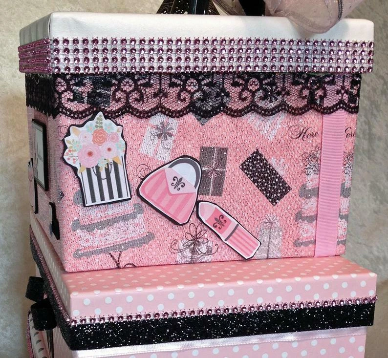 Paris decor,Card Box,Sweet 16,Quinceanera,pink,large,3 tiers,card box with slot - Image 4 of 4