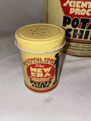 Vintage New Era Potato Chips Can & Salt & Pepper Shakers Art Deco