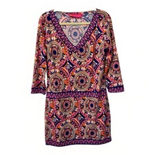 Macbeth Collection Women’s M Dress Summer Tunic Boho Abstract Pink Stretch