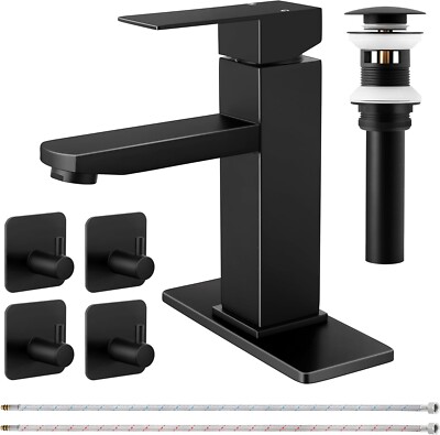 Bathroom Faucet with Drain & Hooks, Brushed Nickel Bathroom Faucets for Sink 1 o