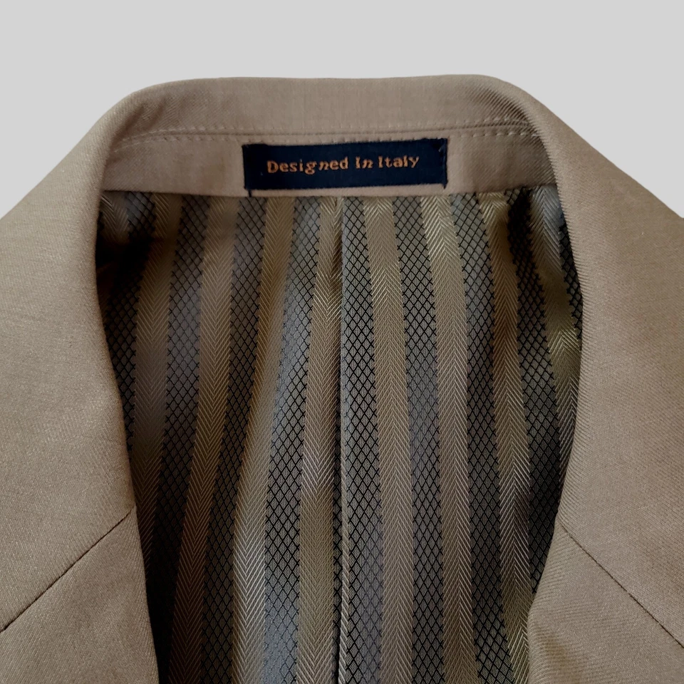 Traje Chaqueta Vinci Couture Super 150's Caqui Británico Hecho en Italia Para Hombre 42L $360 Foto 3 de 4