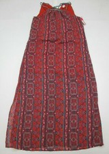 XHILARATION Women Size S Tie Back Red/Teal Paisley Chiffon Maxi Dress 