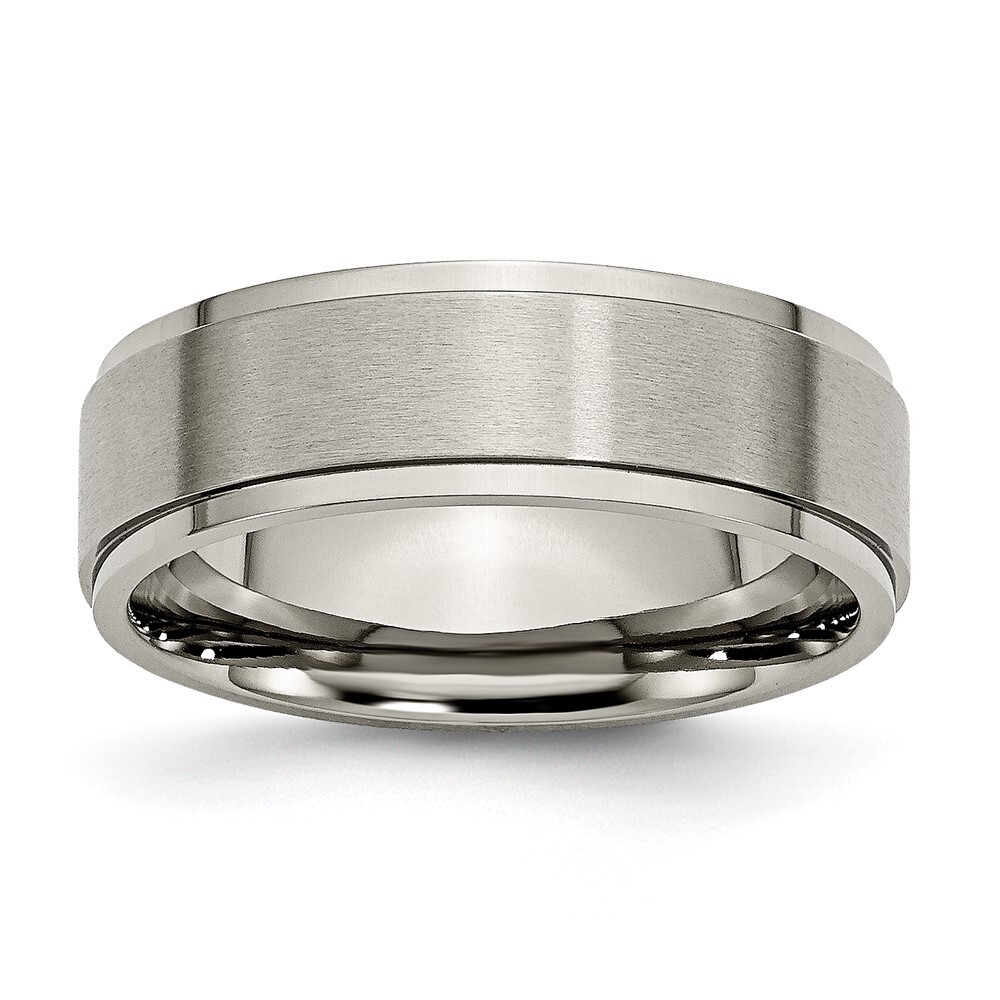 Titanium Brushed Center 7mm Ridged Edge Band Ring Size 12 for Men 3.71gm