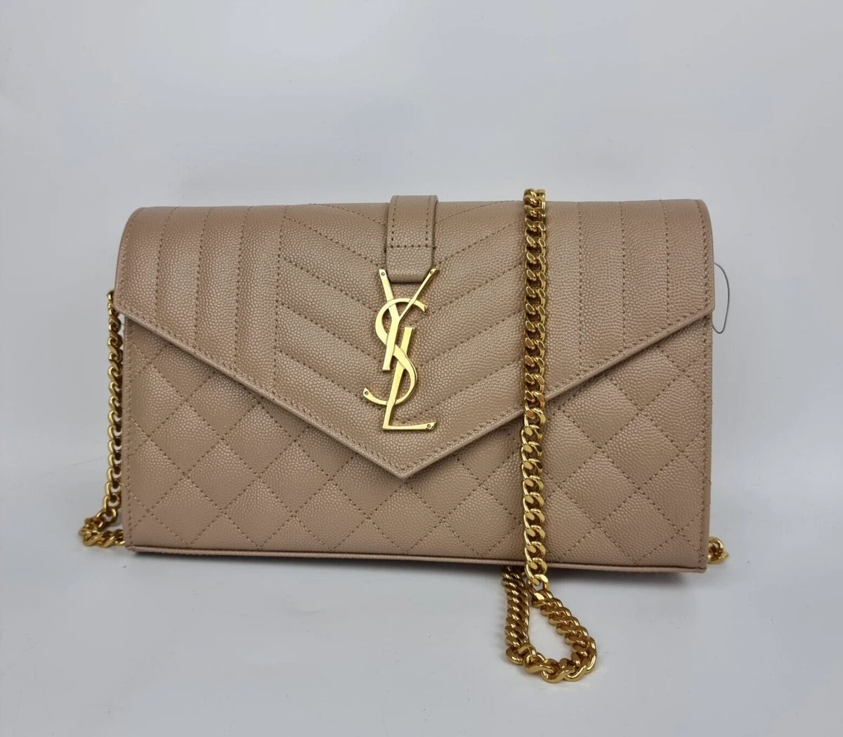 ysl wallet on chain dark beige