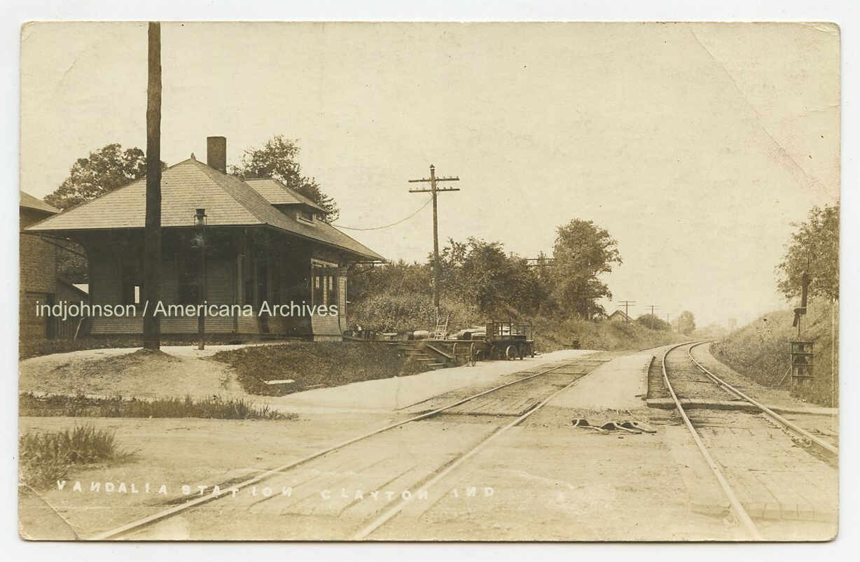 CLAYTON, Ind. Vandalia Railroad depot early RPPC postcard, Indiana