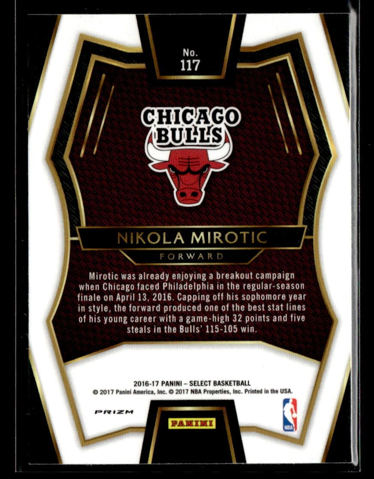 Nikola Mirotic 2016-17 Panini Select #117 Silver Prizms Chicago Bulls - Image 2 of 2