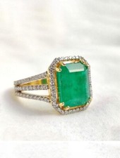 Natural Emerald Gold Plated Ring 925 Sterling Silver Ring for Anniversary Wear