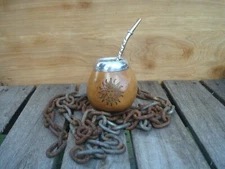 Uruguay Mate Gourd Hand Made  Cup Bombilla Straw Engraving Sun Uruguay 