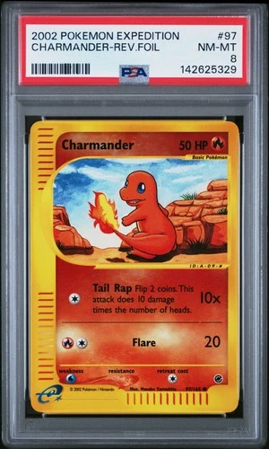 2002 POKEMON EXPEDITION #97 CHARMANDER-REVERSE FOIL PSA 8