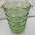 Green Uranium Depression Glass Block Optic Pattern Vase 6.5" x 5"
