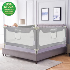 Toddler Bed Rail with U Shaped Base 78.7 Inch Grey for Queen King Size Mattress