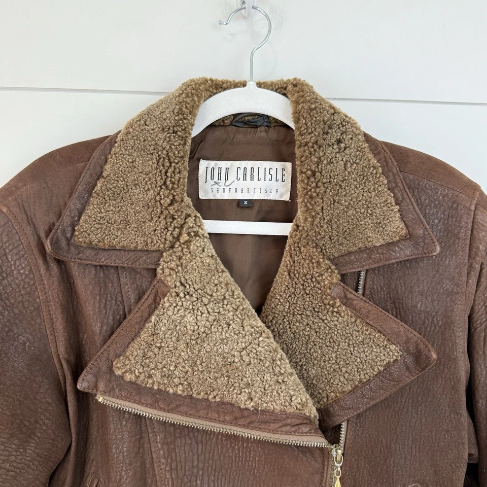 Chaqueta De Colección John Carlisle San Francisco 100% Cuero Moto Sherpa Mujer Pequeña Foto 4 de 4