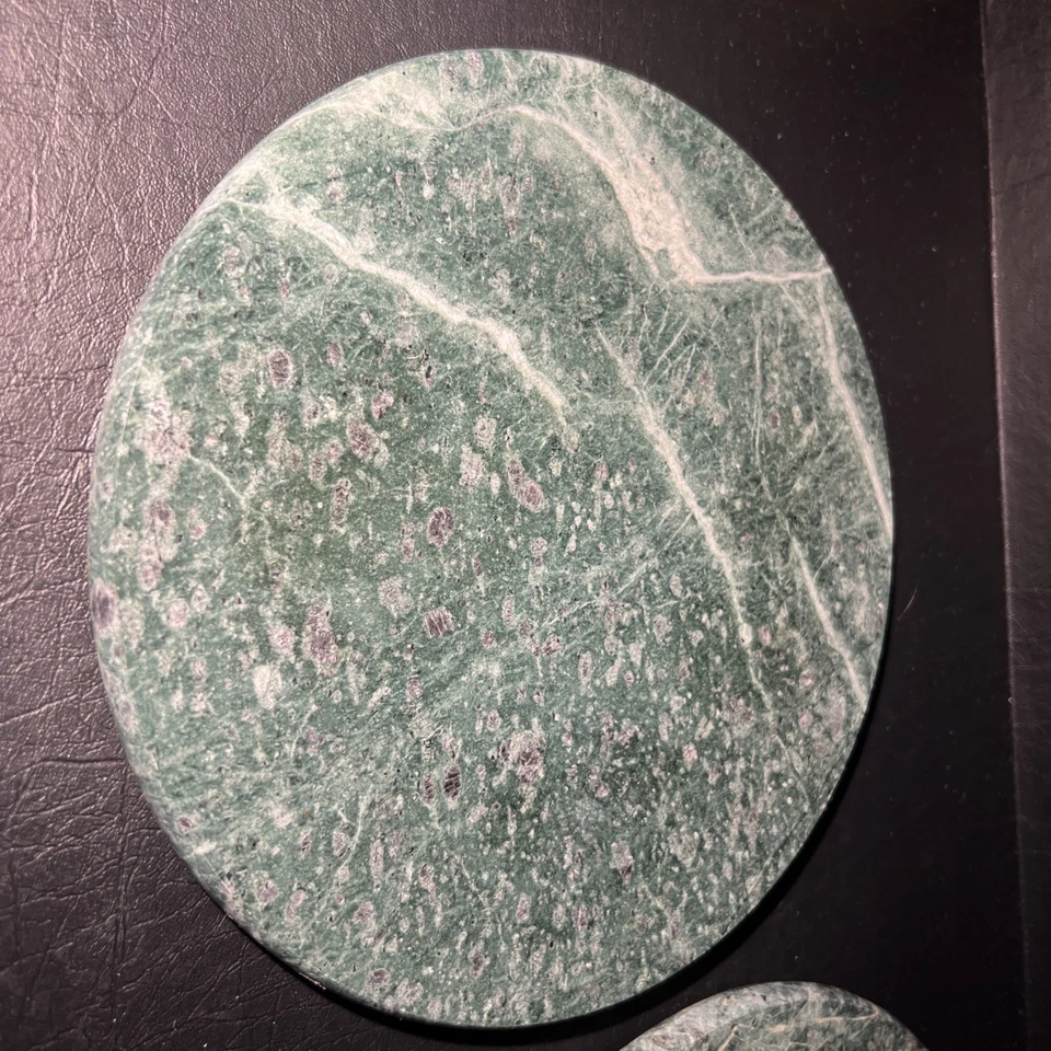 "Juego de 2 platos redondos de piedra vintage de mármol verde - bandejas decorativas para servir de 9""" Foto 2 de 4