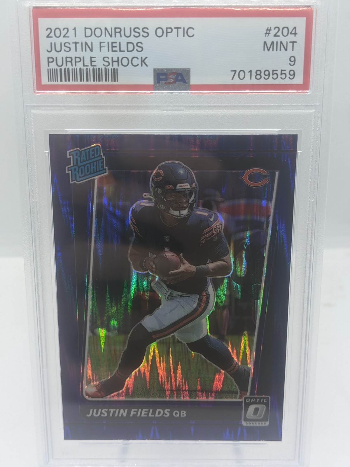 2021 Donruss Optic Justin Fields Purple Shock PSA 9 #204 RC Rookie