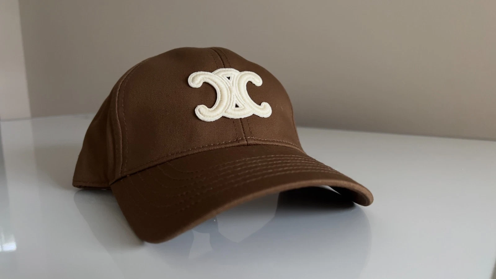 celine triomphe embroidered baseball cap hat brown M