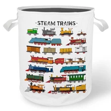Steam Train Laundry Basket Hamper, Toybox for Boys, Retro Train Transportatio...