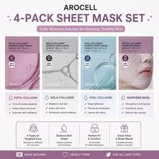 AROCELL Collagen Sheet Mask 4 Pack Pepta Mela Hyal Graphene Korean Skincare