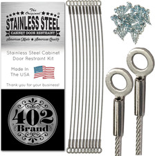 Stainless Steel Cabinet Door Restraint Kit. Made in USA. Flexible Braided