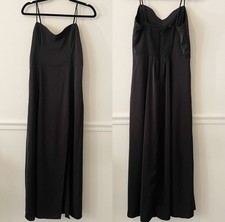 Abercrombie & Fitch Black Satin Maxi Dress Sz M Slit Evening Classic Minimalist