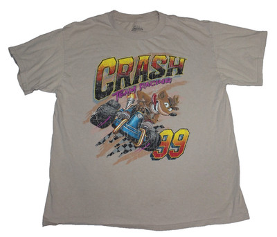 Crash Bandicoot Crash Team Racing 99 CTR T-Shirt Men's Size L Tan Short Sleeve