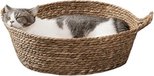 Cozy Wicker Cat Bed - Non-Slip Straw Basket for Cats  Small Dogs