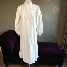 Antique 1900s Victorian Nightgown Modest 100 Cotton Handmade Lace Collar Cuffs