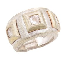 925 Sterling Silver Vintage Ring CZ Modernist Geometric Wide Band Sz 7 RG35022