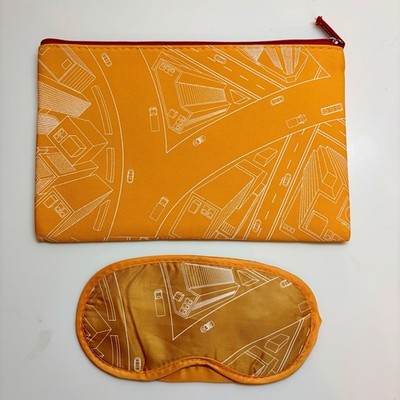 Emirates Airline Travel Pouch Toiletry Make Up Bag Zippered Orange City Map