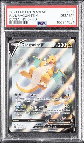 2021 POKEMON SWORD & SHIELD EVOLVING SKIES #192 FULL ART/DRAGONITE V PSA 10