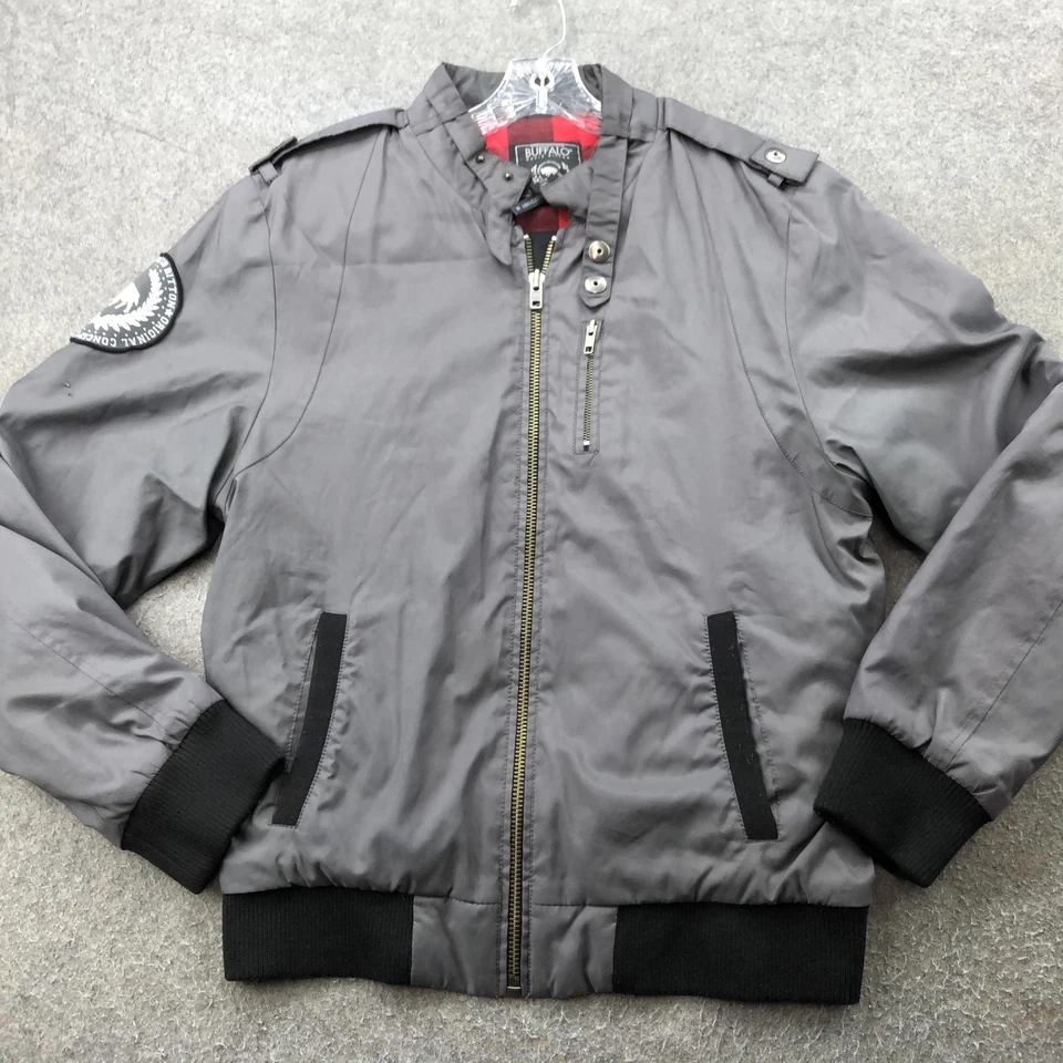 Chaqueta Buffalo David Bitton Para Hombres Grande Gris Bombardero Cuello Soporte Charretera Parche Foto 2 de 4