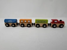 Hape Qubes Classic Wooden Magnetic Train Engine & Cars Set of 4