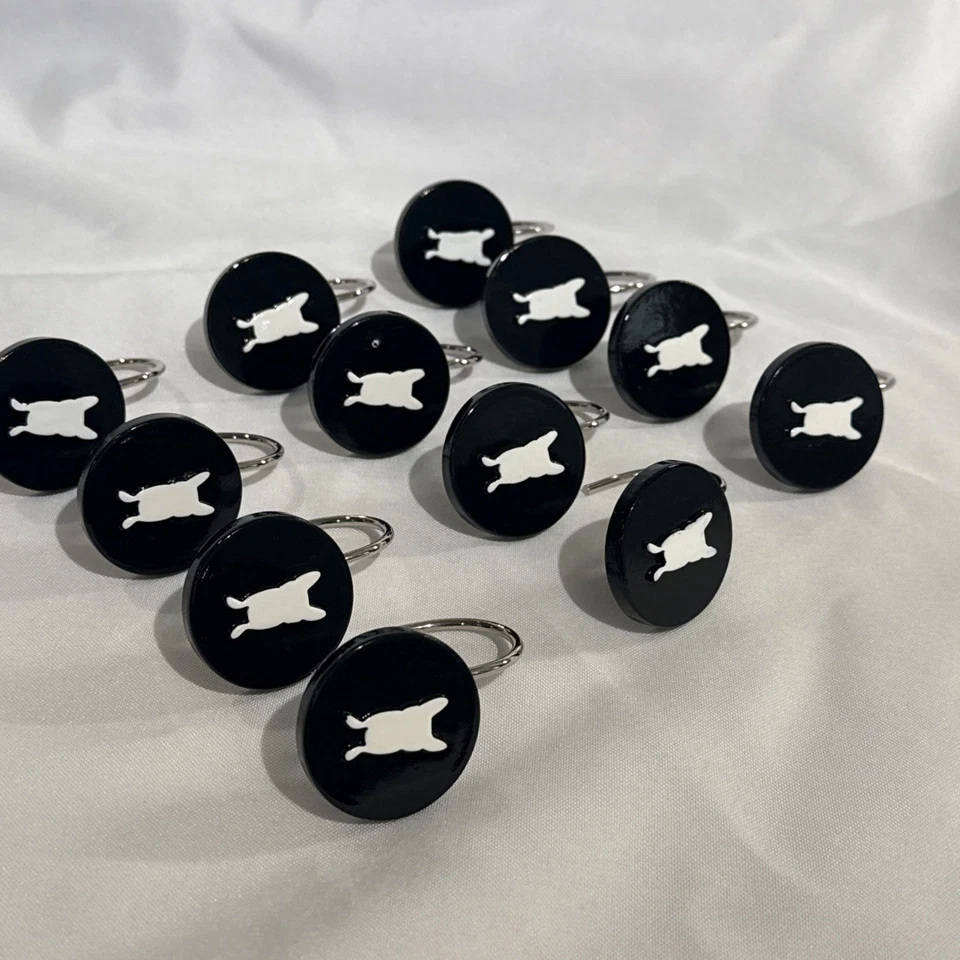 12 Pcs French Bulldog black and white Shower Curtain Hooks - Image 3 of 4