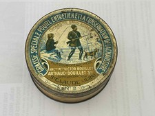 ANCIENNE BOITE EN TOLE PUBLICITAIRE GRAISSE BOUILLET ENTRETIEN DE CHAUSSURE JURA