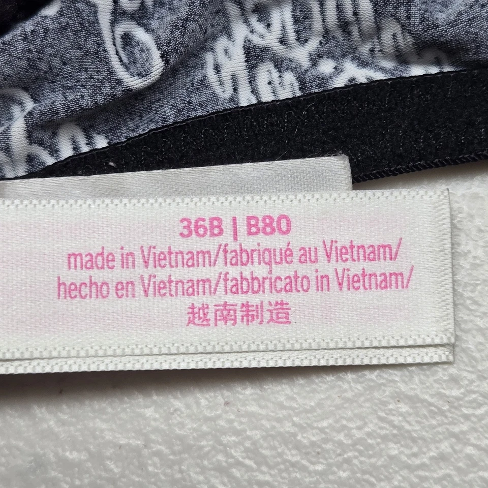 Victoria's Secret PINK Women Bra 36B Black Spellout Geometric Lightly Lined - Image 4 of 4